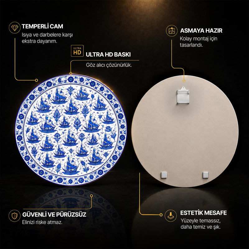 Kobalt Yelkenliler Çini Deseni Cam Tablo – Cam Tablo
