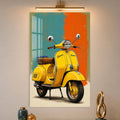 Turkuaz Turuncu Zeminde Sarı Vespa Cam Tablo – Cam Tablo