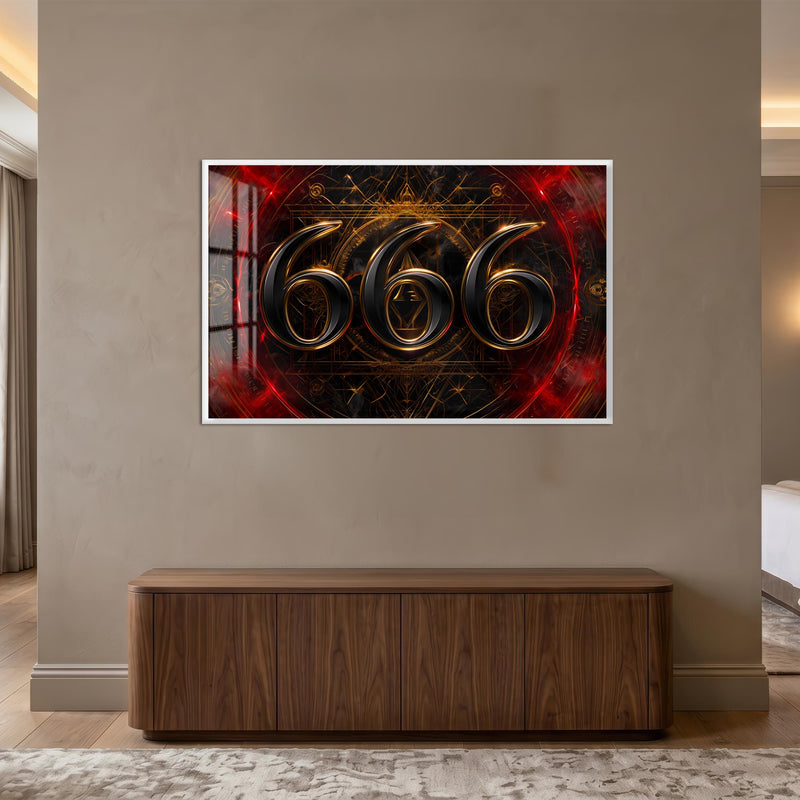 Kızıl Girdapta 666 Cam Tablo – Gümüş Çerçeveli Cam Tablo