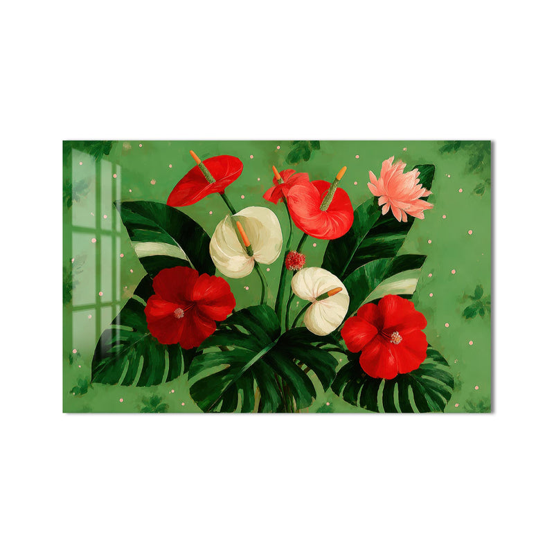 Tropikal Anturyum Monstera Cam Tablo – Cam Tablo