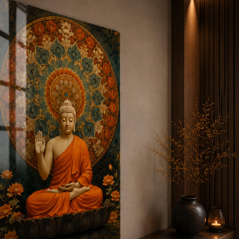 Lotus Mandalalı Buda Cam Tablo – Cam Tablo