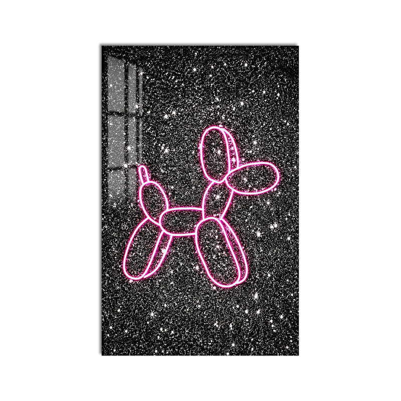 Neon Pembe Balon Köpek Cam Tablo – Cam Tablo
