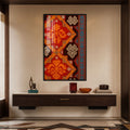 Kızıl Kilim Deseni Cam Tablo – Siyah Çerçeveli Cam Tablo