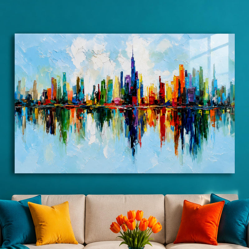 Renkli Şehir Skyline Gündüz Cam Tablo – Cam Tablo