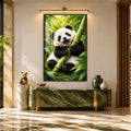 Bambu Yiyen Panda Cam Tablo – Ceviz Çerçeveli Cam Tablo