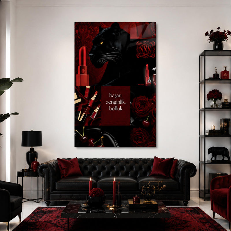 Bordo Panter Bolluk Kolajı Cam Tablo – Cam Tablo