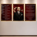 Atatürk Köşesi Üçlü Cam Tablo Seti — Kızıl Bayraklı – Altın Çerçeveli