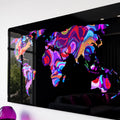 Neon Psychedelic Dünya Haritası Cam Tablo