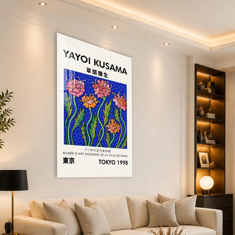 Mavi Bahçede Renkli Çiçekler Cam Tablo – Cam Tablo
