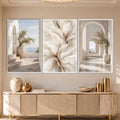 Akdeniz Kemer Zeytin Ağacı Üçlü Cam Tablo – Beyaz Çerçeveli