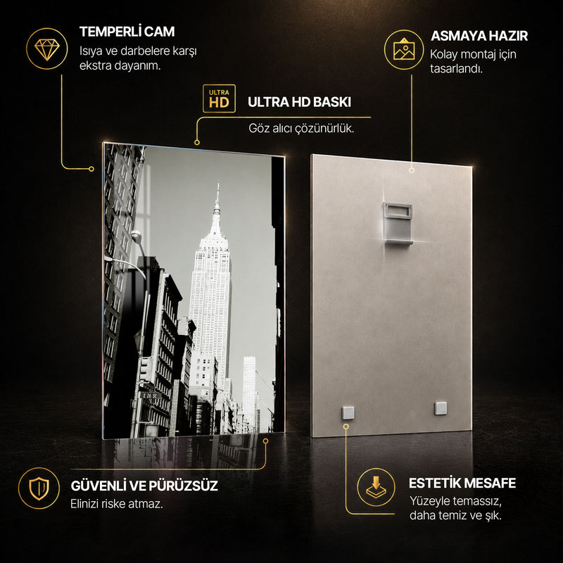 Empire State Siyah Beyaz Cam Tablo – Cam Tablo