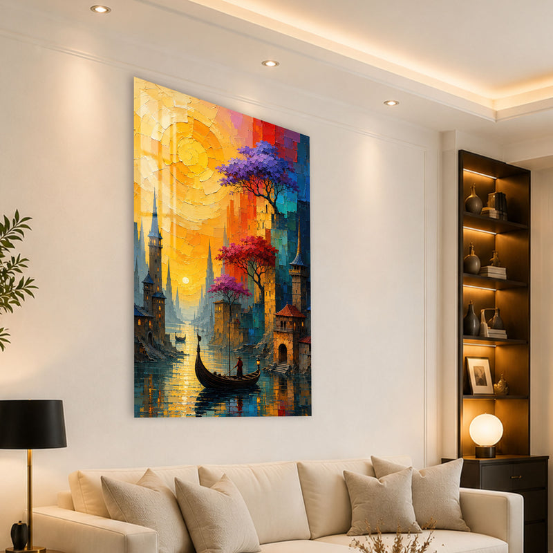 Gün Batımında Kule ve Gondol Cam Tablo – Cam Tablo