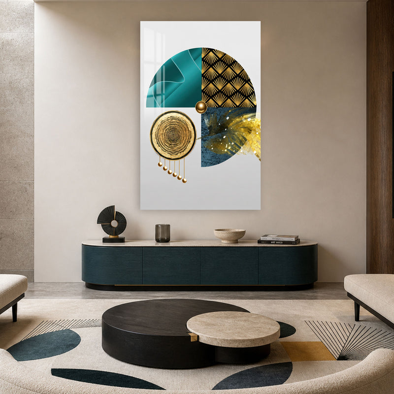 Zümrüt ve Altın Art Deco Daire Cam Tablo – Cam Tablo