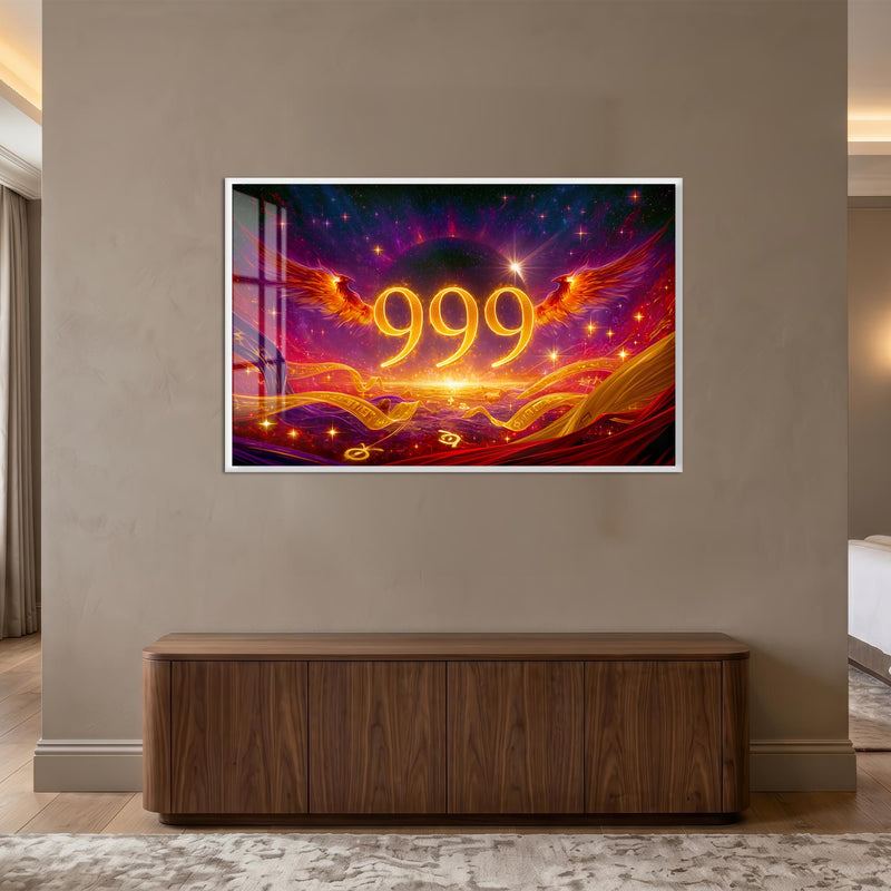Yıldızlı Ufukta 999 Cam Tablo – Gümüş Çerçeveli Cam Tablo