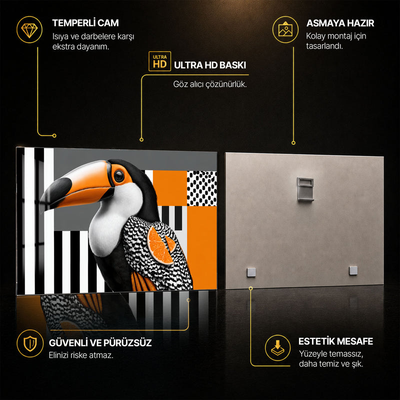 Turuncu Desenli Tukan Cam Tablo – Cam Tablo