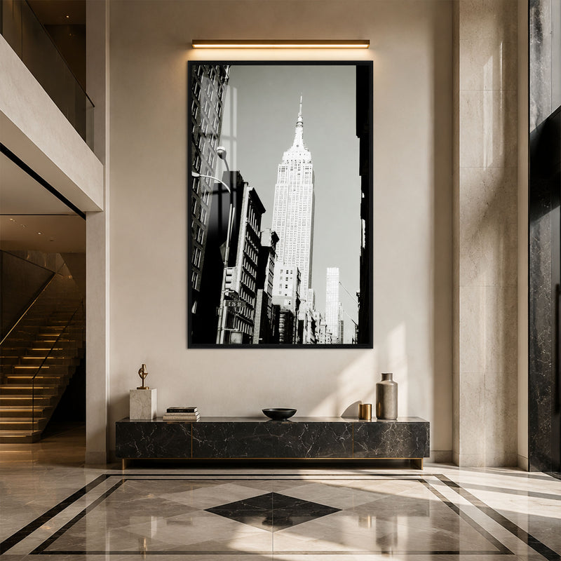 Empire State Siyah Beyaz Cam Tablo – Siyah Çerçeveli Cam Tablo