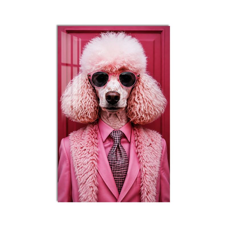 Pembe Takımlı Pudel Köpek Cam Tablo – Cam Tablo