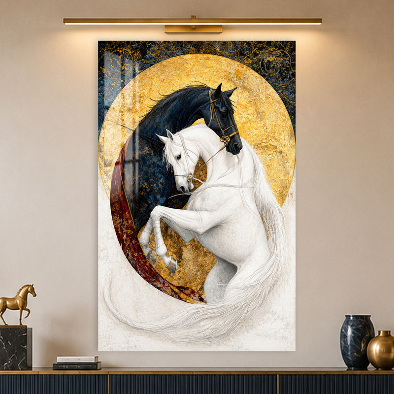 Yin Yang At Çifti Cam Tablo – Cam Tablo