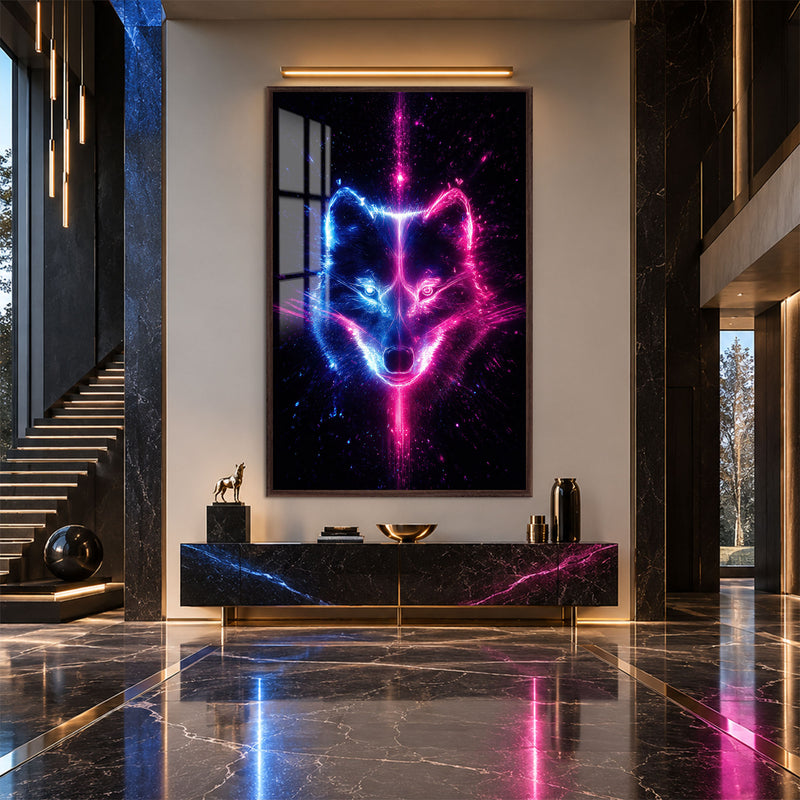 Neon Kurt Başı Cam Tablo – Ceviz Çerçeveli Cam Tablo