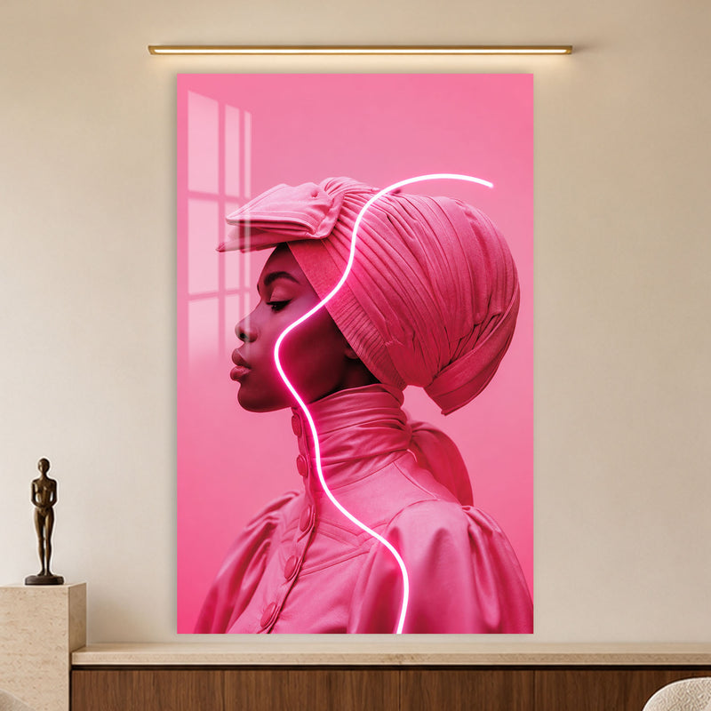 Pembe Neon Çizgili Profil Cam Tablo – Cam Tablo