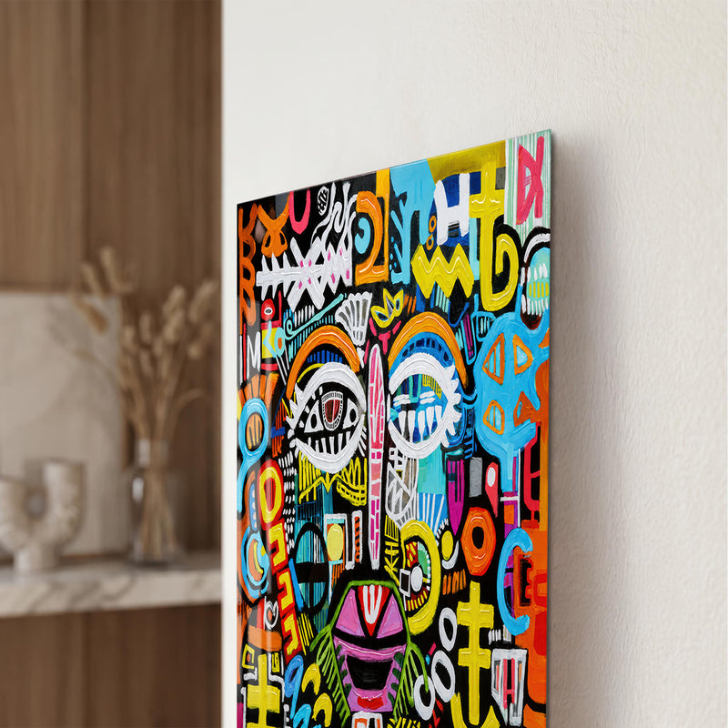 Renkli Grafiti Yüzler Cam Tablo – Cam Tablo