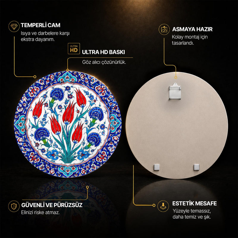 Mercan Lale ve Mavi Karanfil Bahçesi Cam Tablo – Cam Tablo