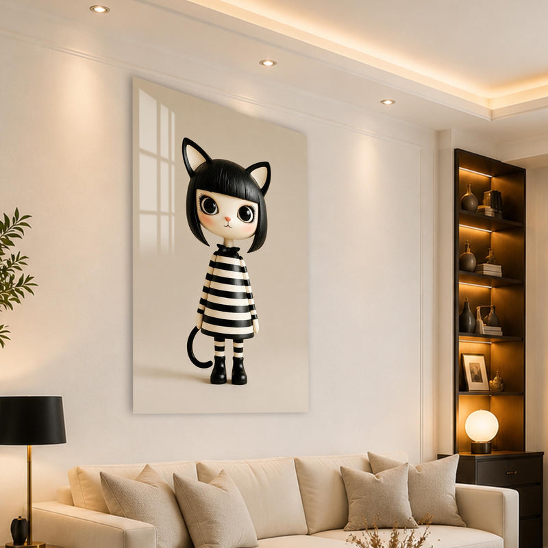 Kedi Kulaklı Sevimli Kız Karakteri Cam Tablo – Cam Tablo