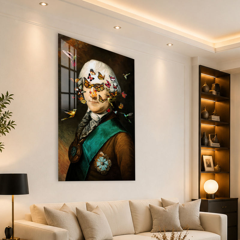 Kelebekli Barok Portre Cam Tablo – Cam Tablo