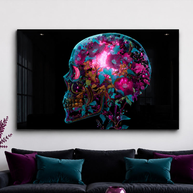 Neon Kafatası Cam Tablo – Cam Tablo