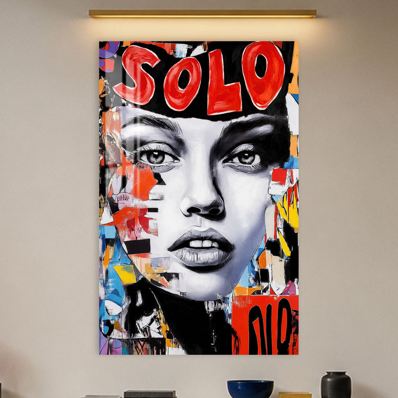 SOLO Yazılı Kolaj Portre Cam Tablo – Cam Tablo