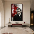 Düşünceli Atatürk Cam Tablo – Ceviz Çerçeveli