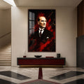 Kızıl Zeminde Atatürk Cam Tablo – Ceviz Çerçeveli