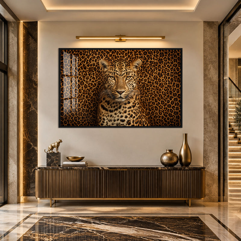 Leopar Desenli Fonda Leopar Cam Tablo – Siyah Çerçeveli Cam Tablo