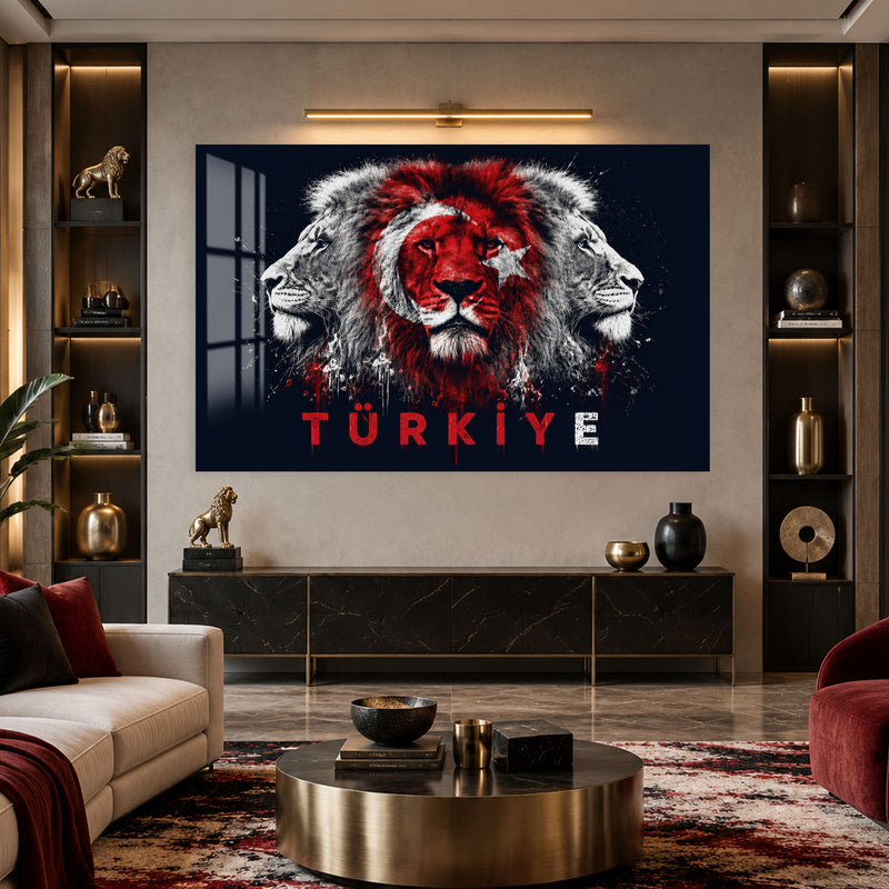 Üç Aslan Türkiye Bayrağı Cam Tablo – Cam Tablo