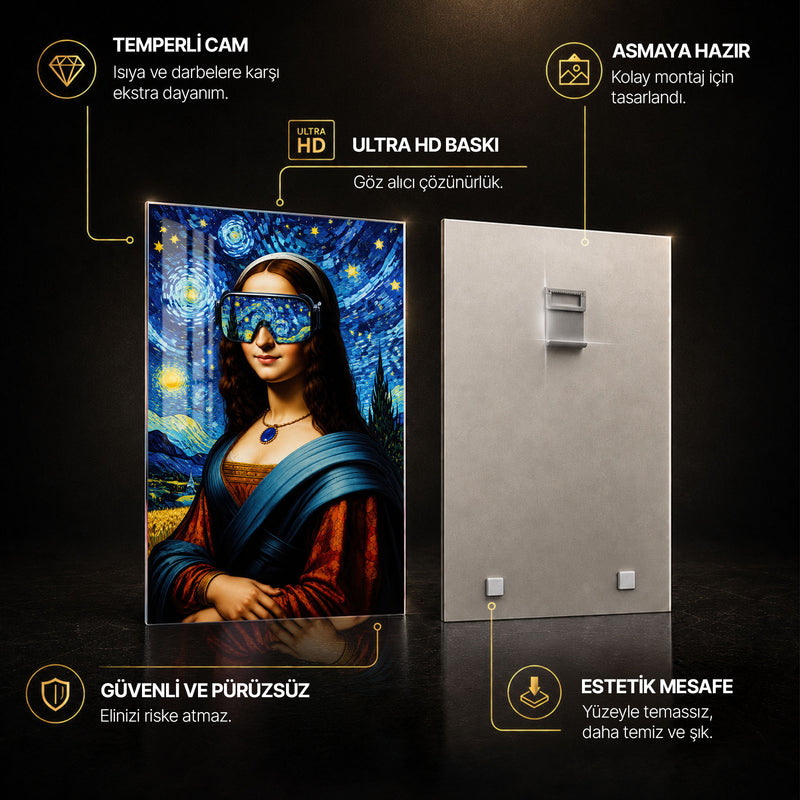 Yıldızlı Gece Mona Lisa Cam Tablo – Cam Tablo