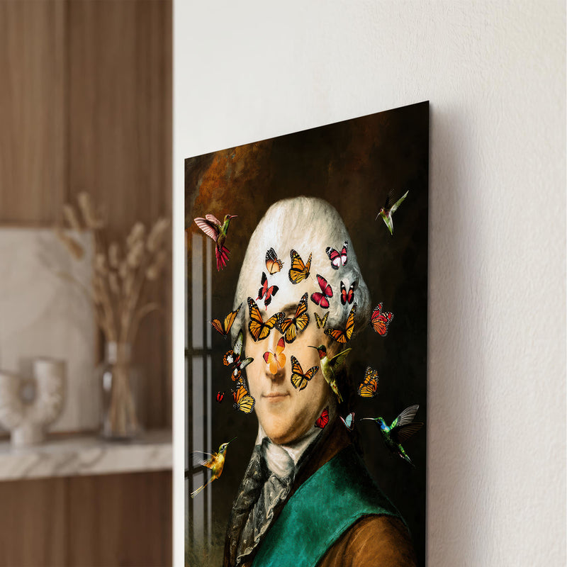 Kelebekli Barok Portre Cam Tablo – Cam Tablo
