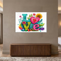 LOVE Çiçek Kalp Cam Tablo – Beyaz Çerçeveli Cam Tablo