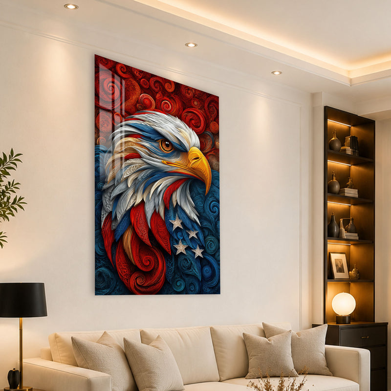 Mavi Kırmızı Girdaplı Kartal Cam Tablo – Cam Tablo