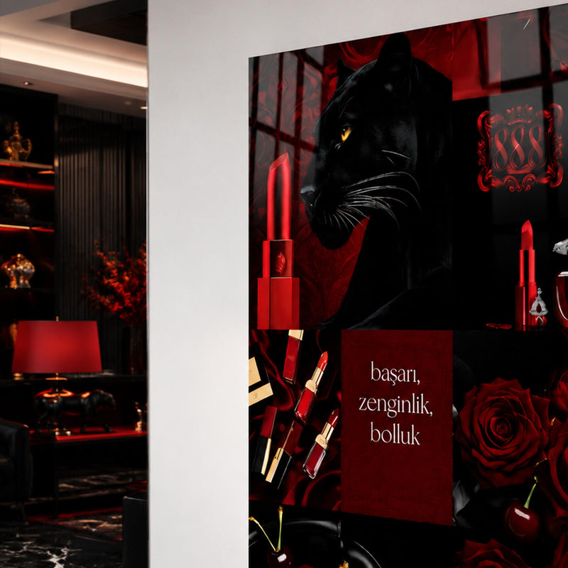 Bordo Panter Bolluk Kolajı Cam Tablo – Cam Tablo