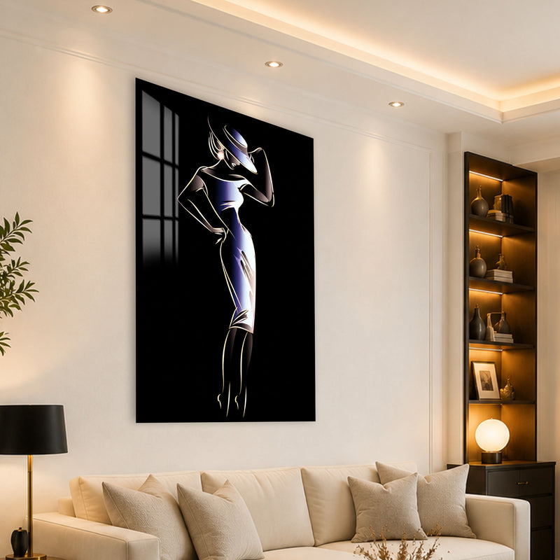 Gece Işığında Şapkalı Kadın Cam Tablo – Cam Tablo
