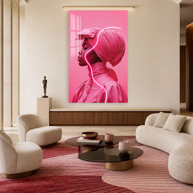 Pembe Neon Çizgili Profil Cam Tablo – Cam Tablo