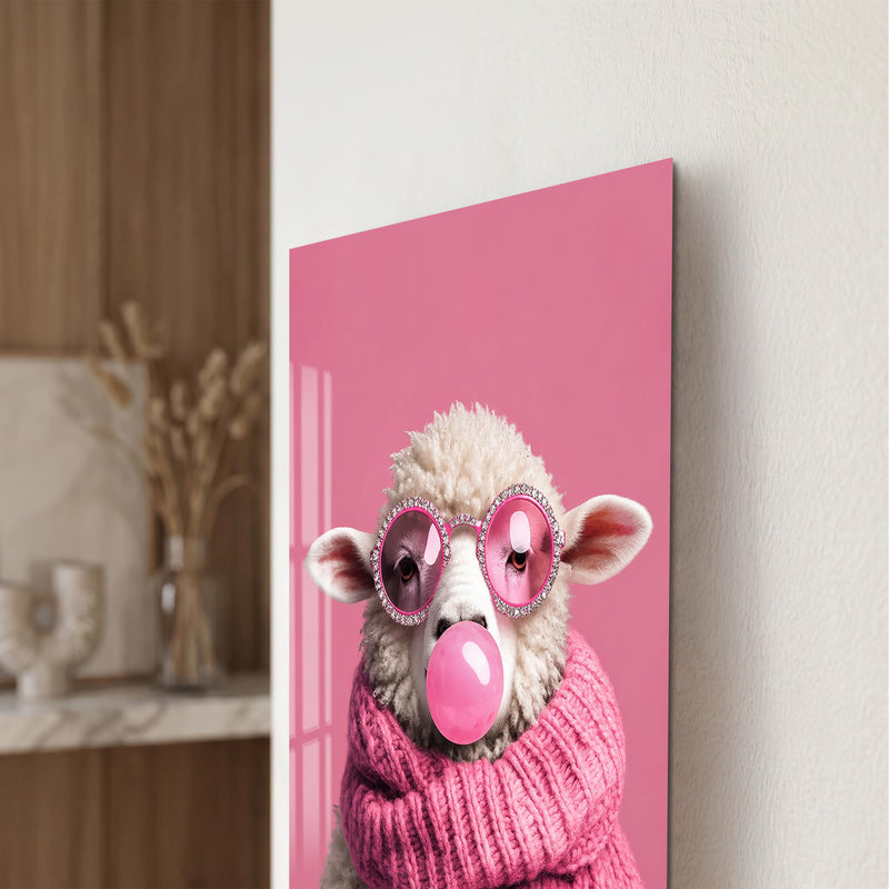 Balonlu Pembe Koyun Cam Tablo – Cam Tablo