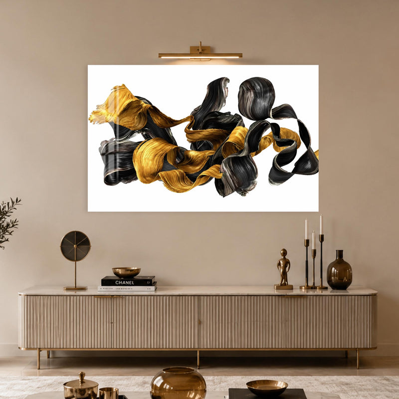 Altın Siyah Akışkan Form Cam Tablo – Cam Tablo