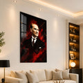 Kızıl Zeminde Atatürk Cam Tablo