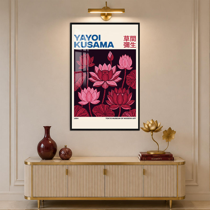 Siyah Gecede Pembe Lotuslar Cam Tablo – Siyah Çerçeveli Cam Tablo