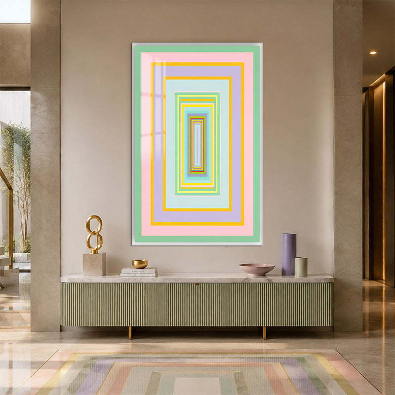 Pastel Çerçeveli Kareler Cam Tablo – Beyaz Çerçeveli Cam Tablo