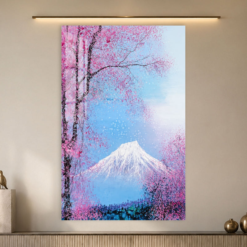 Fuji Dağı ve Sakura Ağaçları Cam Tablo – Cam Tablo