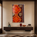 Kızıl Kilim Deseni Cam Tablo – Gümüş Çerçeveli Cam Tablo