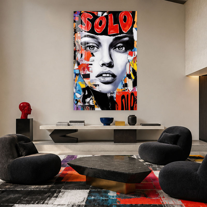 SOLO Yazılı Kolaj Portre Cam Tablo – Cam Tablo