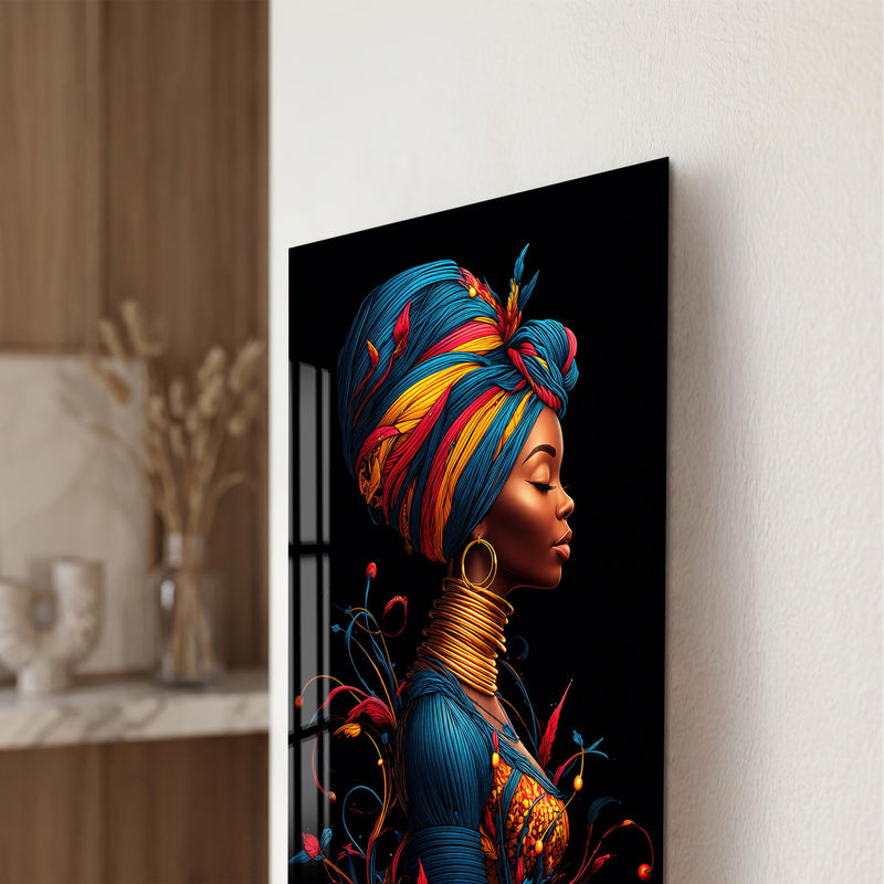 Renkli Türbanlı Afrikalı Kadın Cam Tablo – Cam Tablo